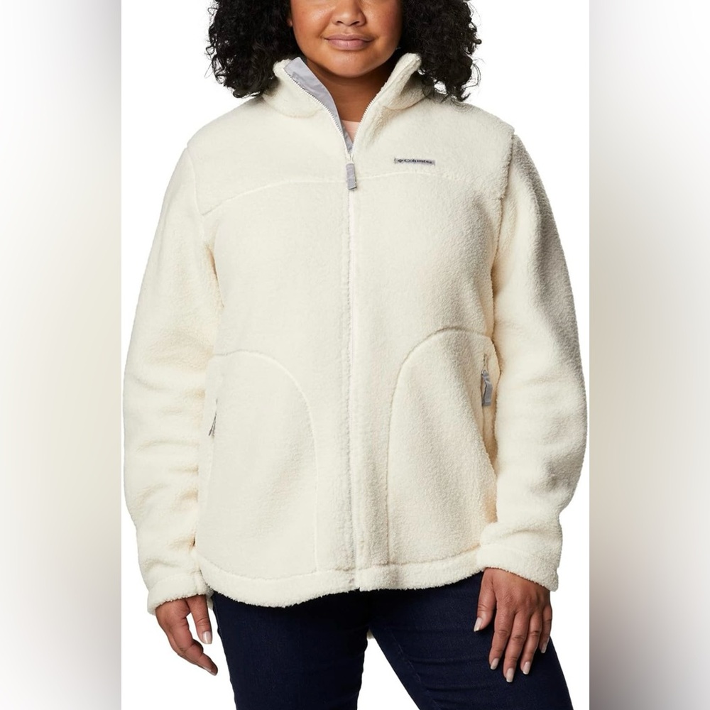 Women's Plus Sized West Bend Full Zip Sherpa Fleece Jacket - Chalk White
